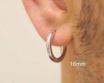 S925 Mens Chunky Plain Hoops Earring, Mens Silver Huggie Earrings, Mens Huggie Hoop Earring, Earrings For Him