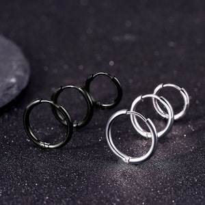 Mens Sterling Silver Hoops Earring, Plain Silver Huggie Earrings, Mens Hoop Earring, Earrings For Him image 8