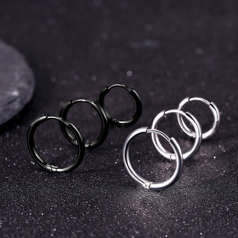 Mens Sterling Silver Hoops Earring, Plain Silver Huggie Earrings, Mens Hoop Earring, Earrings For Him image 8