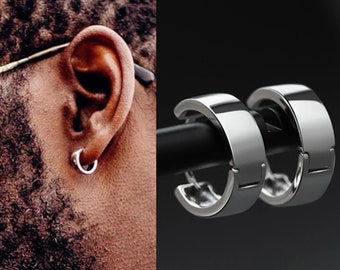 S925 Men Chunky Hoop Earring, Mens Silver Hoop Earrings, Huggie Earring For Men, Earrings For Him