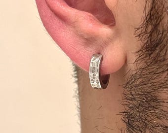 Mens Hammered Hoop Earrings | Stainless Steel Bold Huggie Earrings | Minimal Men’s Jewellery