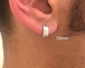 Men’s 925 Sterling Silver Hoop Earrings | Chunky Bold Silver Huggie Hoops | Minimalist Men’s Earrings