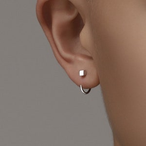 S999 Silver Stud Hoop Earrings For Men and Women, Sterling Silver Huggie Earrings, Huggie Hoop Earrings, Silver Earrings