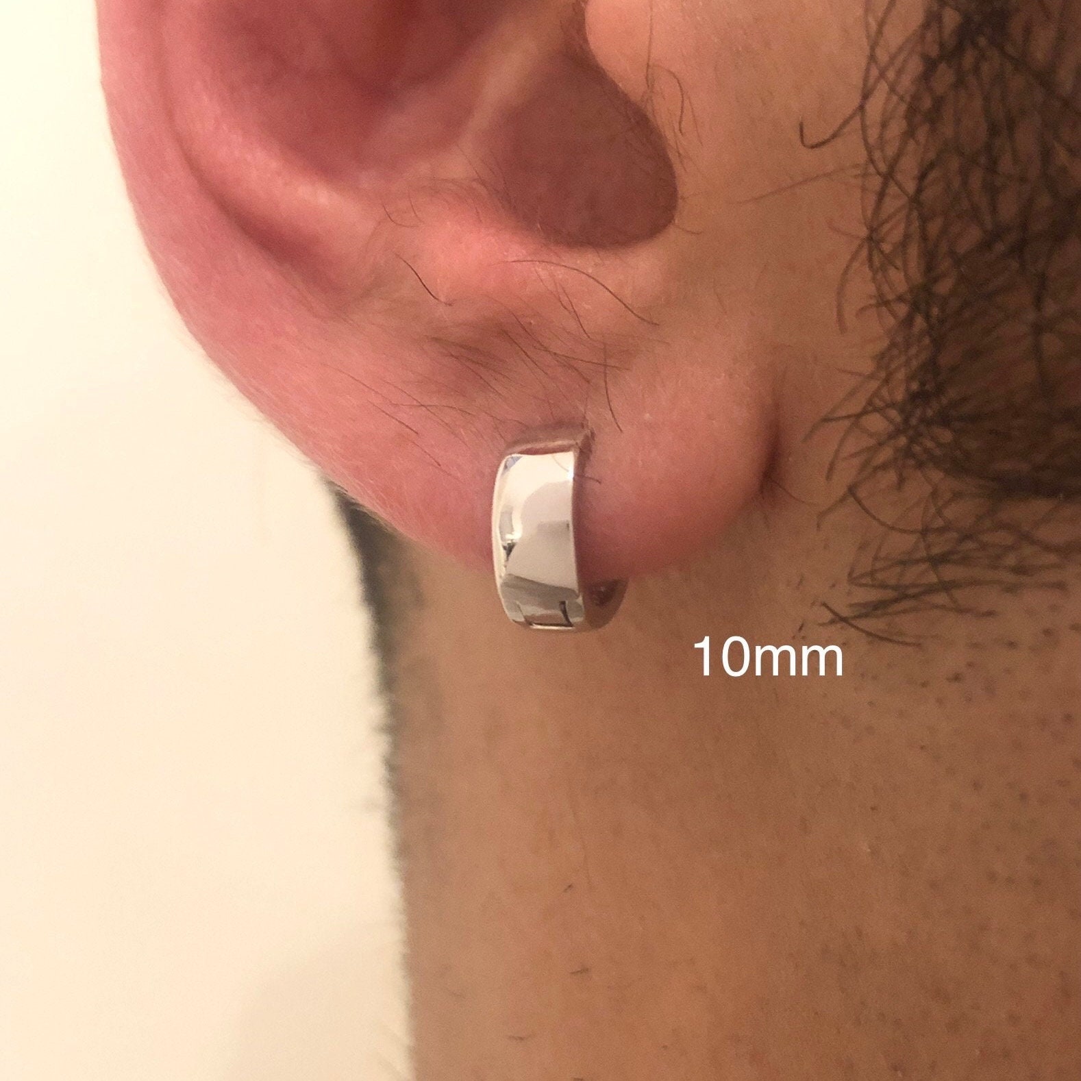 Chunky Mens Silver Hoops 925 Sterling Silver Mens Silver Diamond