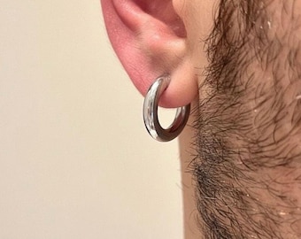 Mens Round Chunky Hoop Earrings | Stainless Steel Bold Huggie Earrings | Minimal Men’s Jewellery