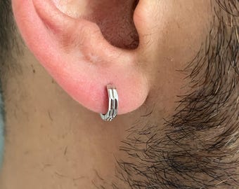 Minimalist 925 Sterling Silver Geo Huggie Hoop Earrings - Small Huggies For Men