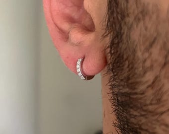 Men’s 925 Sterling Silver Small Zircon Huggie Hoop Earrings – Easy Care Everyday Jewellery