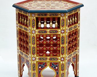 Table d’appoint marocaine peinte à la main | Table à thé peinte mauresque | Table en bois peint du Maroc | Table orientale en LUJA