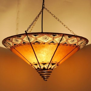 Lederlampe | Leder Hängelampe Henna | Orientalische Echtleder Lampe | Marokkanische Hennaleuchte | Hennalampe | Lederleuchte ROSSOR-Orange