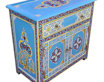 Cassettiera marocchina dipinta a mano | cassettiera orientale in legno fatta a mano | Soggiorno CASSETTIERA H80cm ZRIYEK Blu