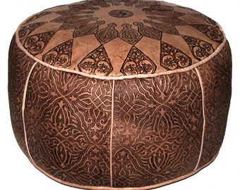 Oriental leather seat cushion | Handmade leather floor cushion | Moroccan pouf | Delivered filled CONSUL H34cm