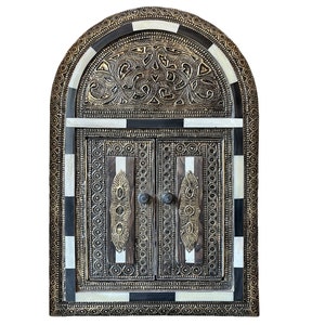 Lustro marokańskie | Orientalne lustro ścienne | Lustro dekoracyjne ścienne z Maroka, mosiężne, ręcznie robione lustro IMESWAN, wys. 44 cm