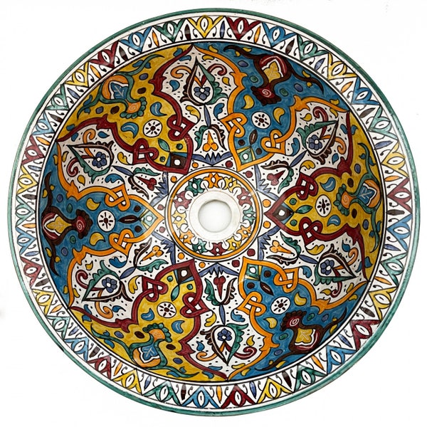 Vasque ronde en céramique | Lavabo de salle de bain marocain en céramique peinte | Lavabo oriental en céramique peint à la main MULTI-4