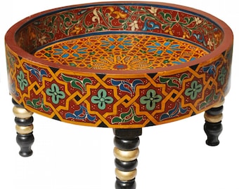 Arabischer handbemalter Beistelltisch  | Marokkanischer Holztisch handbemalt handgefertigt | Orient Teetisch aus Vollholz  niedrig JAFNA-1