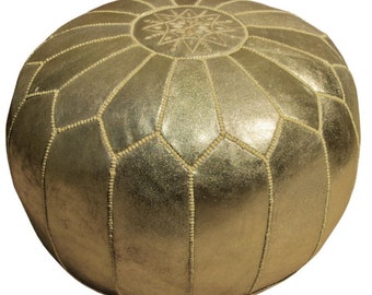 Oriental leather seat cushion | Handmade leather floor cushion | Moroccan Pouf | Filled Delivered Mona Round