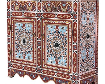 Marokkaanse handbeschilderde ladekast | oosterse handgemaakte houten ladekast | Woonkamer LADEKAST | Dressoir uit Marokko MAZAR