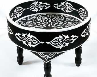 Handbemalter Holz Teetisch  aus Marokko | Orientalischer Beitselltisch aus Vollholz | Marokkanischer Holztisch handbemalt MIDA-SW D50cm