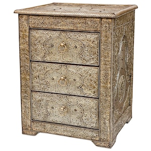 Moroccan bedside table with brass paneling | Oriental chest of drawers made of brass bedside table handmade bedside table TISCHKA