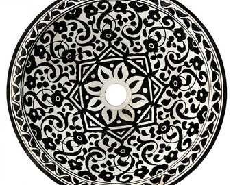 Rund Keramik Waschschüssel | Marokkanische Bad Spüle aus Keramik bemalt | Orientalisches Keramik Waschbecken handbemalt SW5