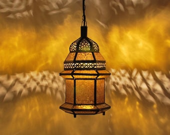 Orientalische Lampe | Hängeleuchte | Pendelleuchte | Deckenleuchte | Marokkanische Hängelampe | Lampe Laterne Leuchte MSEDES Amber