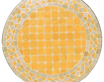 Table Mosaïque Marocaine | table bistrot | tableau | table à thé | Table de jardin BIDAK 60 cm jaune