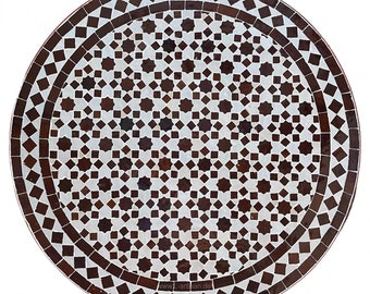 Table en mosaïque marocaine | Table bistrot | tableau| Table à thé | table de jardin BRUN-BEIGE Ø 60 cm