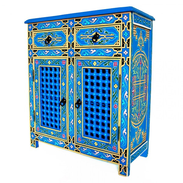 Commode marocaine peinte à la main | commode orientale en bois faite à la main | Salon COMMODE À TIROIRS | Buffet du Maroc Bleu MAJORELLE