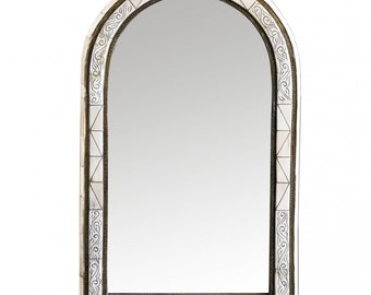 Miroir marocain | Miroir mural oriental | Miroir de décoration murale du Maroc fait main | Miroir LOUDYA blanc H85cm