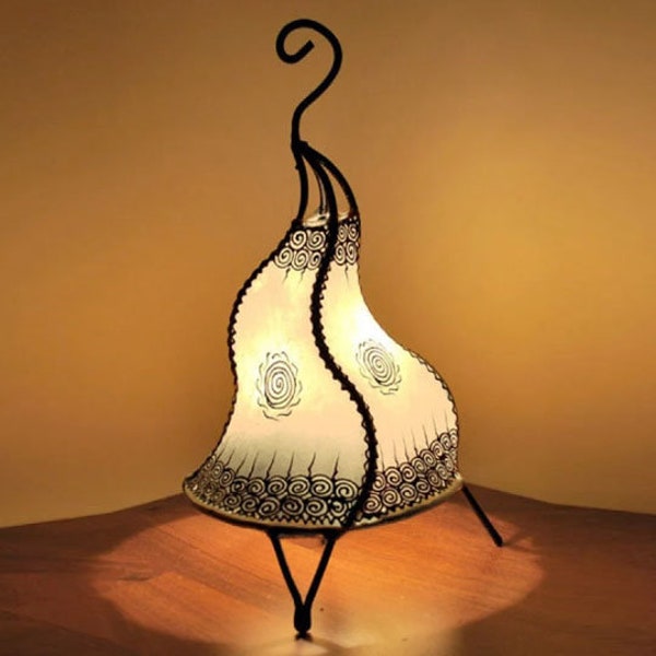 Lampadaire marocain HENNA | lampadaire | Lampe orientale peinte à la main | Lampadaire en CUIR VÉRITABLE | Lampe CHAVAL-40 naturel