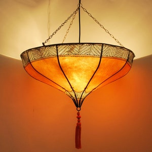 Lederlampe | Leder Hängelampe Henna | Orientalische Echtleder Lampe | Marokkanische Hennaleuchte | Hennalampe | Lederleuchte ROUMIA Ø54cm