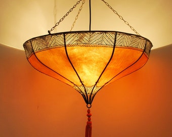 Lederlampe | Leder Hängelampe Henna | Orientalische Echtleder Lampe | Marokkanische Hennaleuchte | Hennalampe | Lederleuchte ROUMIA Ø54cm