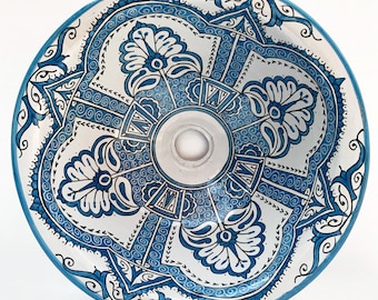 Rund Keramik Waschschüssel | Marokkanische Bad Spüle aus Keramik bemalt | Orientalisches Keramik Waschbecken handbemalt TW-I