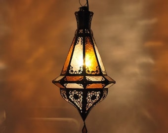 Marokkanische Pendelleuchte Deckenlampe Orientalische Hängeleuchte Arabische Hängelaterne Laterne Lampe Leuchte TITIA-Amber