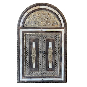 Moroccan mirror H60cm, Oriental wall mirror, wall decoration from Morocco, mirror made of marquetry and brass handmade IMSWAN