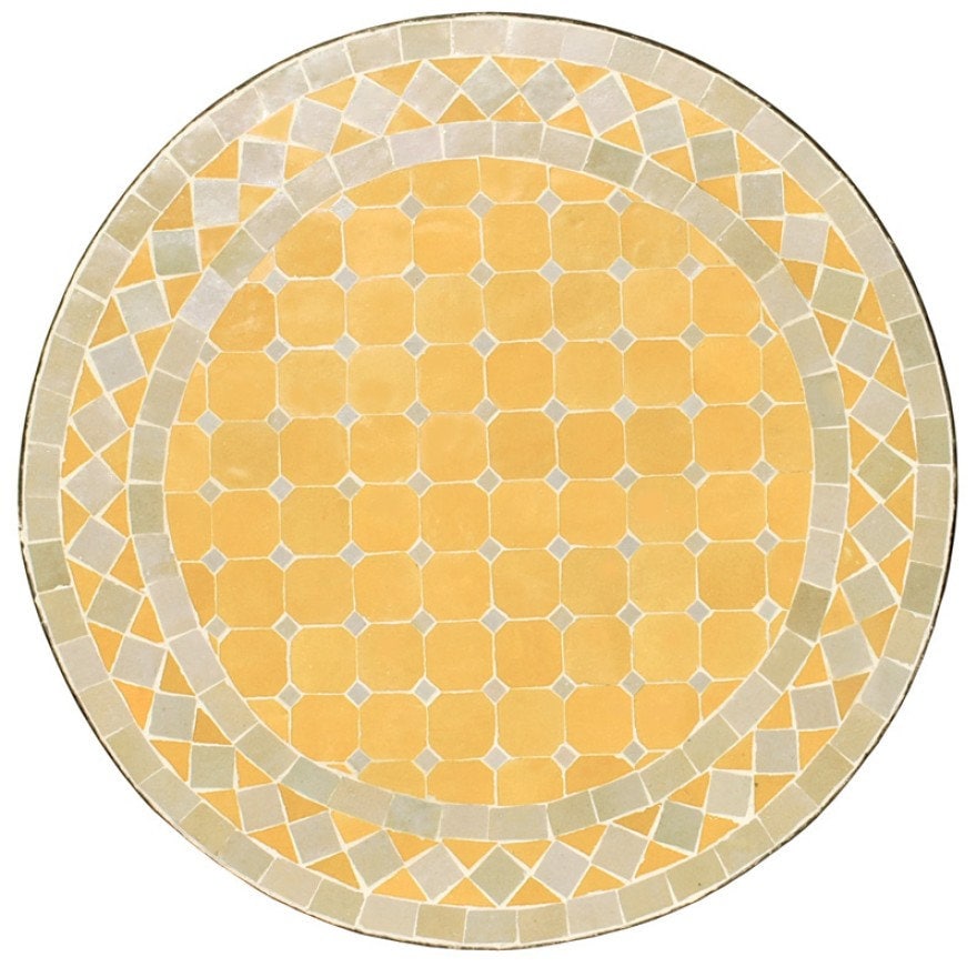 Table ronde mosaïque Ø45 cm | Table bistro ronde pour jardin | Table orientale | Table de jardin marocaine | Tables mosaïques du Maroc | BIDAK Jaune