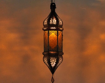 Orientalische Lampe | Hängeleuchte | Pendelleuchte | Deckenleuchte | Marokkanische Hängelampe | Lampe Laterne Leuchte SULTANA Amber