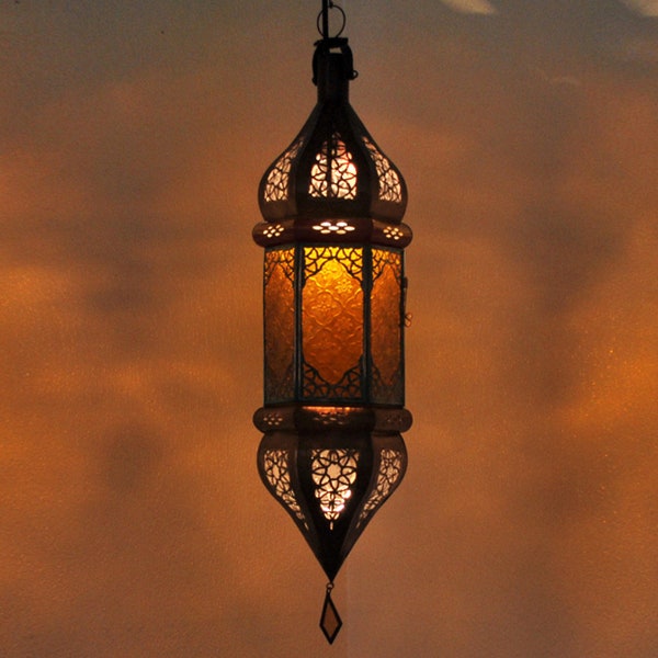 Orientalische Lampe | Hängeleuchte | Pendelleuchte | Deckenleuchte | Marokkanische Hängelampe | Lampe Laterne Leuchte SULTANA Amber