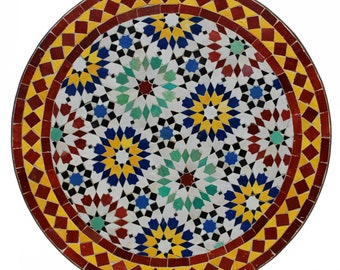 Table en mosaïque marocaine | Table bistrot | tableau | table à thé | Table de jardin ANKABUT D60CM ROUGE