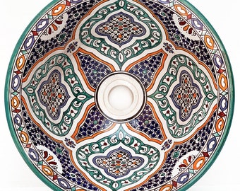 Rund Keramik Waschschüssel | Marokkanische Bad Spüle aus Keramik bemalt | Orientalisches Keramik Waschbecken handbemalt  FES-MULTI-5