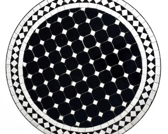 Marokkanischer Mosaiktisch | Bistrotisch | Tisch| Teetisch |Gartentisch SAOUDA SCHWARZ-WEISS Ø 60 cm
