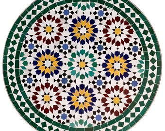 Table en mosaïque marocaine | Table bistrot | Tableau arabe | table à thé | Table de jardin "ANKABUT" VERT Ø 60 cm