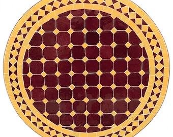 Marokkanischer Mosaiktisch | Bistrotisch | Tisch | Teetisch |Gartentisch BIDAK-BORDEAUX/GELB Ø 60 cm