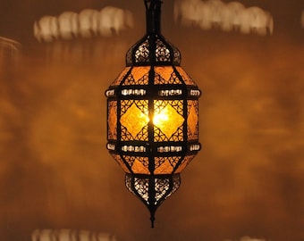 Arabic ceiling lamp, pendant lamp from Morocco, oriental pendant lamp, Moroccan hanging lantern, light, lantern Titia-Amber