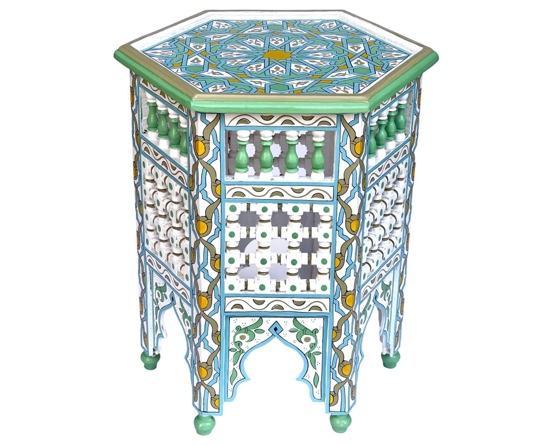 Oriental Hand-painted Wooden Table | Moroccan Wooden Tea Table | Arabic ...