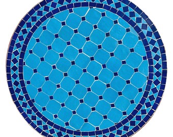 Table en mosaïque marocaine | Table bistrot | tableau | table à thé | Table de jardin BIDAK D60cm turquoise/bleu