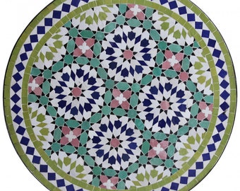 Table en mosaïque marocaine | Table bistrot | tableau | table à thé | Table de jardin ANKABUT vert olive/coloré Ø 60 cm