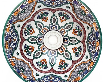 Moroccan hand-painted ceramic wash basin FES-MULTI6 Ø40cm | Oriental wash basin hand-painted from ceramic | Handmade sink