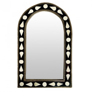 Moroccan mirror, oriental wall mirror, wall decoration from Morocco, brass handmade mirror HAMID black and white