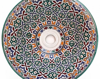 Rund Keramik Waschschüssel | Marokkanische Bad Spüle aus Keramik bemalt | Orientalisches Keramik Waschbecken handbemalt FES-MULTI-8