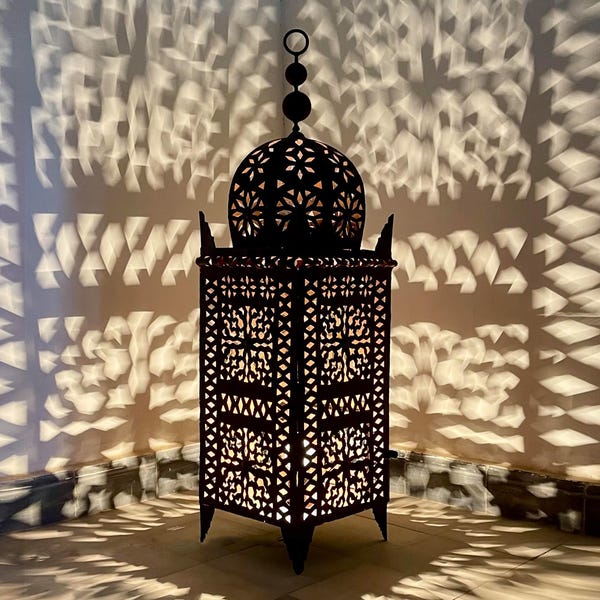 Farol oriental JAMA-2 de 90 cm de alto | Farol de jardín marroquí | Farol de viento | Farol oriental de hierro | Farol de suelo metálico